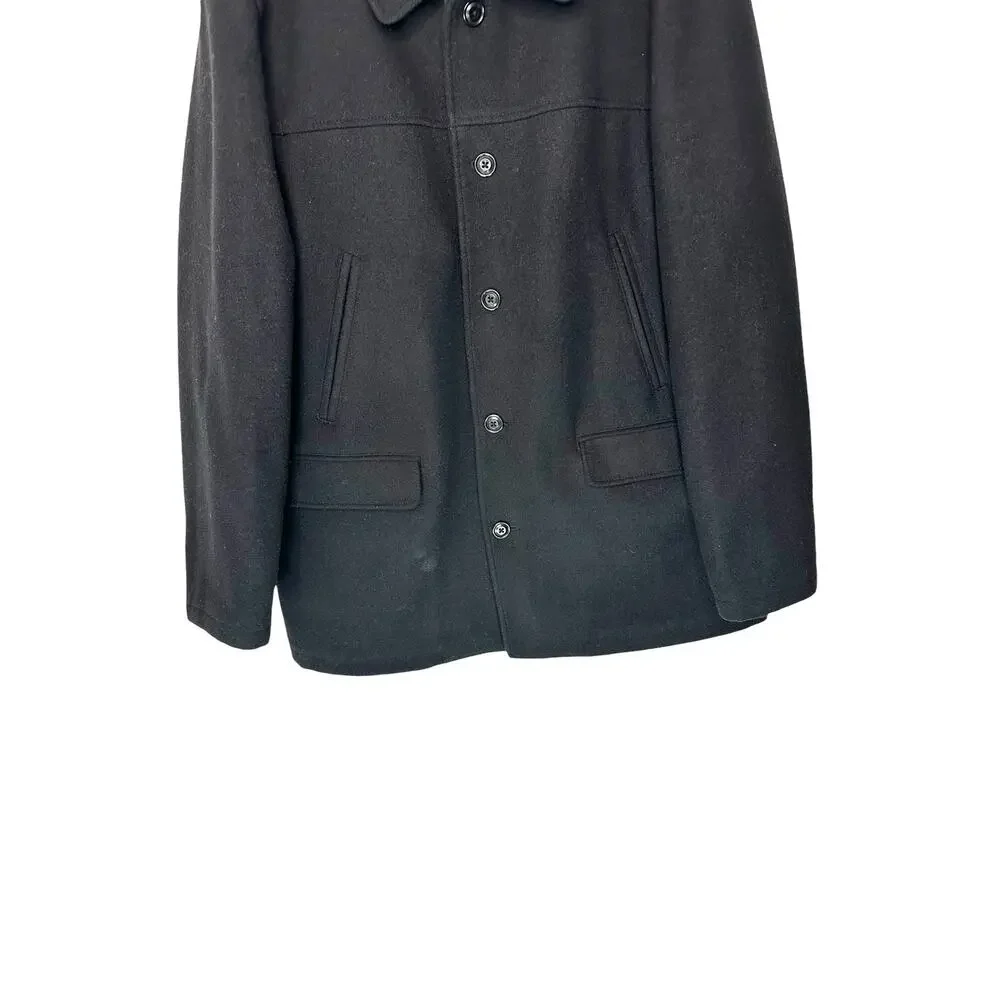 J.Crew Men's Black Wool Thinsulate Work University Overcoat Trench Coat Size‎ XL